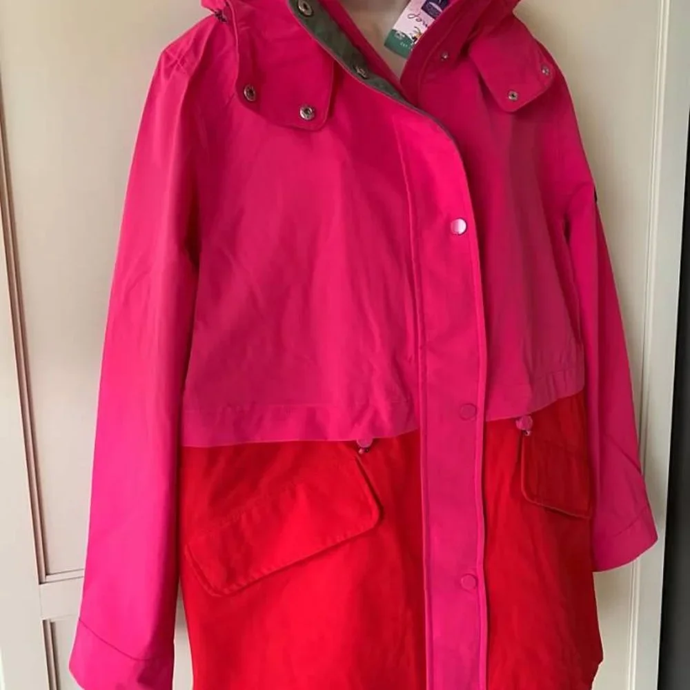Joules Fuchsia Dewberry Color Block Rain Jacket- NWT- SZ 6- 14 - Picture 3 of 7